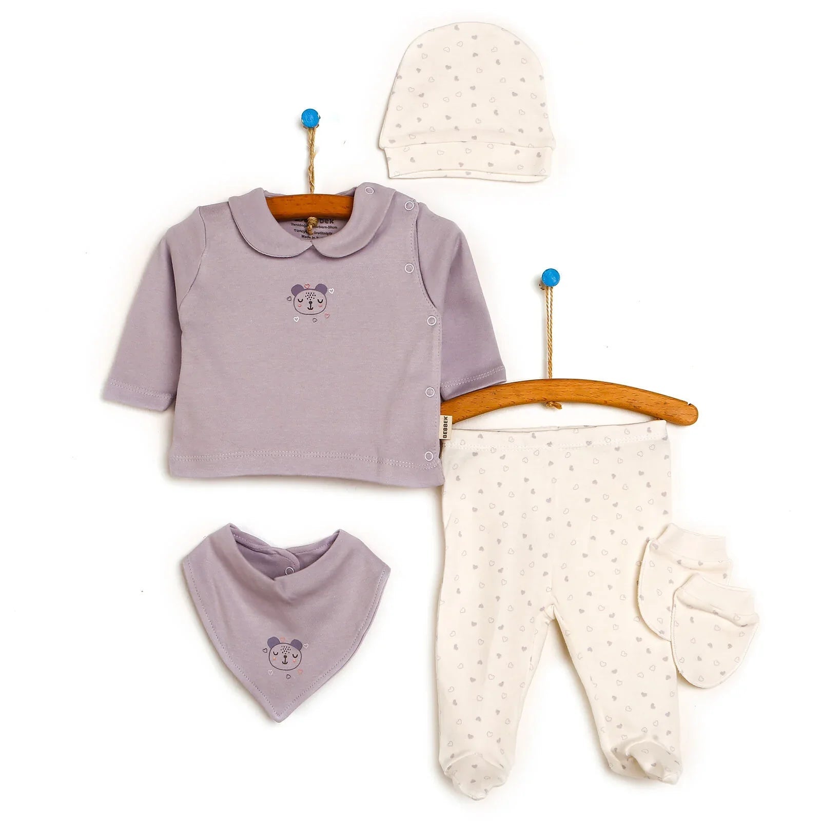 Bebbek Baby Girl 5 pcs Newborn Gift Starter Set - Purple - mezetto ebebek ebebek