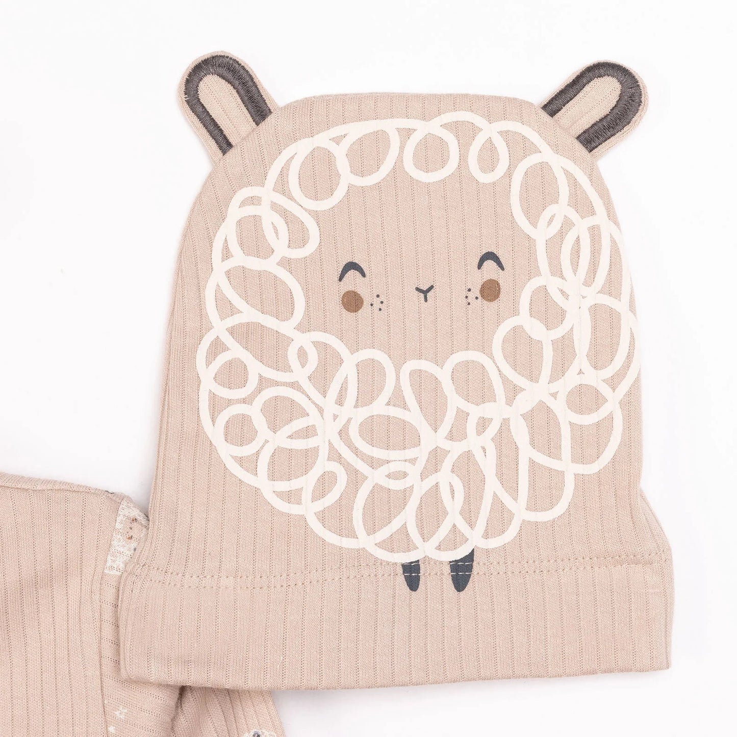 Bebetto Newborn Baby Girl Top - Footed Jumpsuit - Hat - Beige - mezetto ebebek ebebek