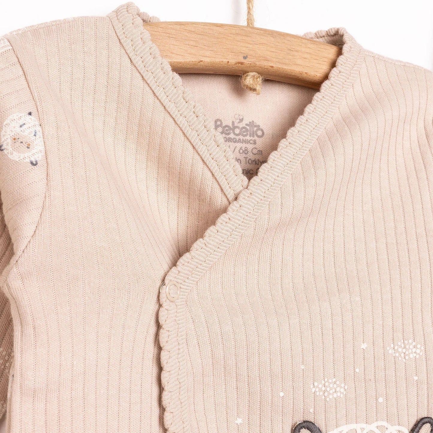 Bebetto Newborn Baby Girl Top - Footed Jumpsuit - Hat - Beige - mezetto ebebek ebebek