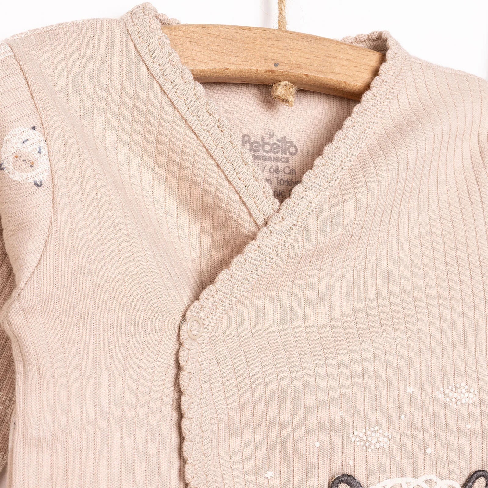 Bebetto Newborn Baby Girl Top - Footed Jumpsuit - Hat - Beige - mezetto ebebek ebebek
