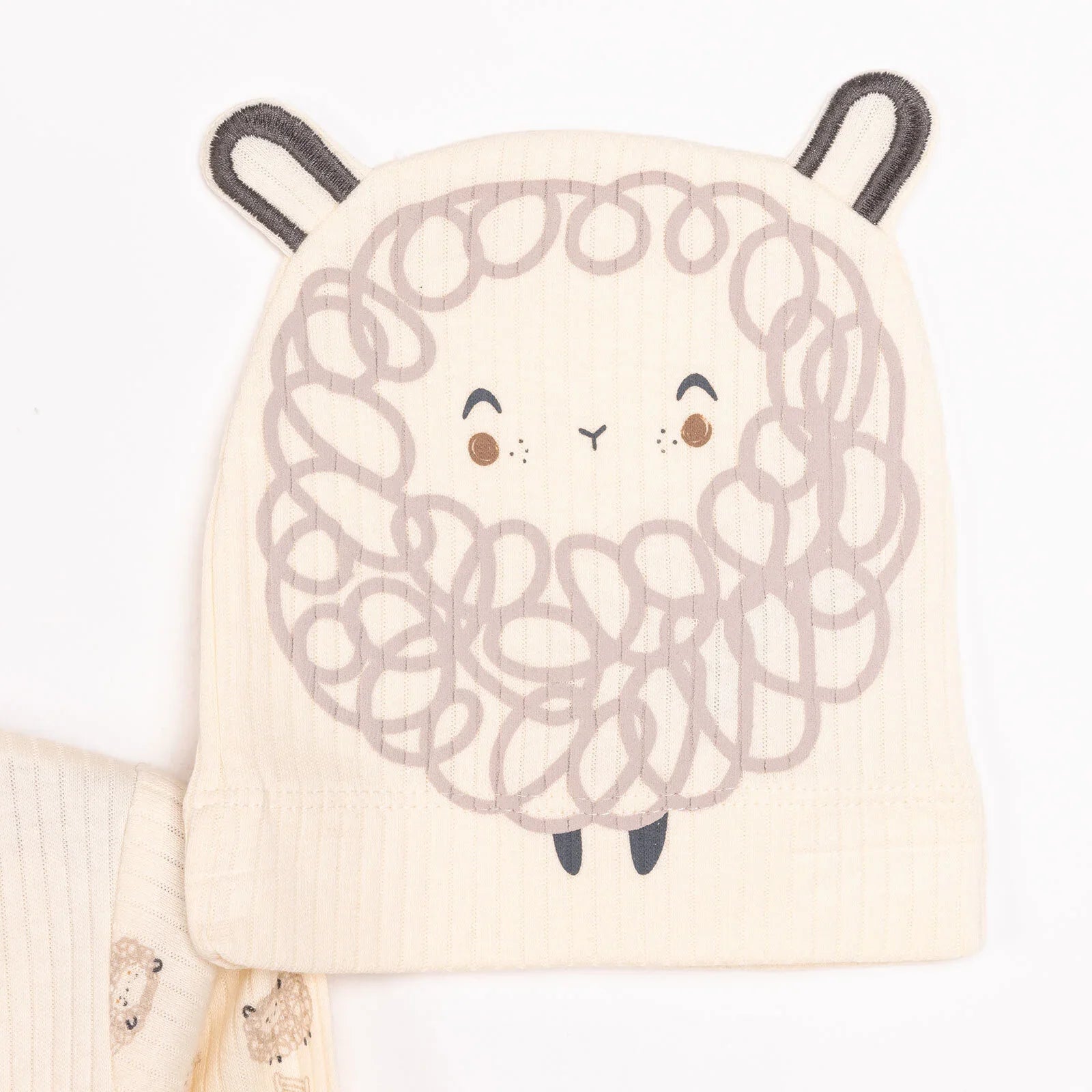 Bebetto Newborn Baby Girl Top - Footed Jumpsuit - Hat - Ecru - mezetto ebebek ebebek