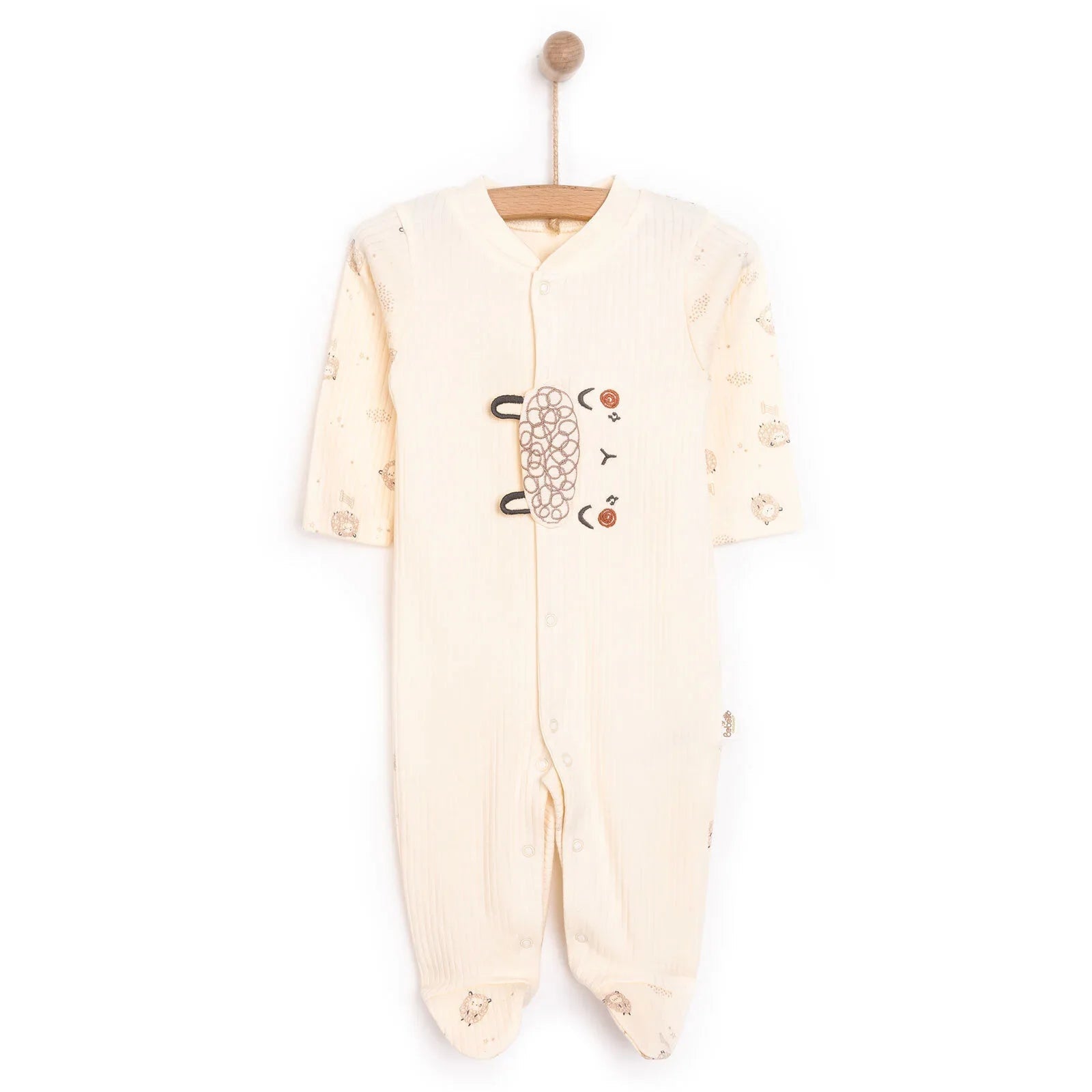 Bebetto Newborn Organic Little Lamp Footed Jumpsuit - Ecru - mezetto ebebek ebebek