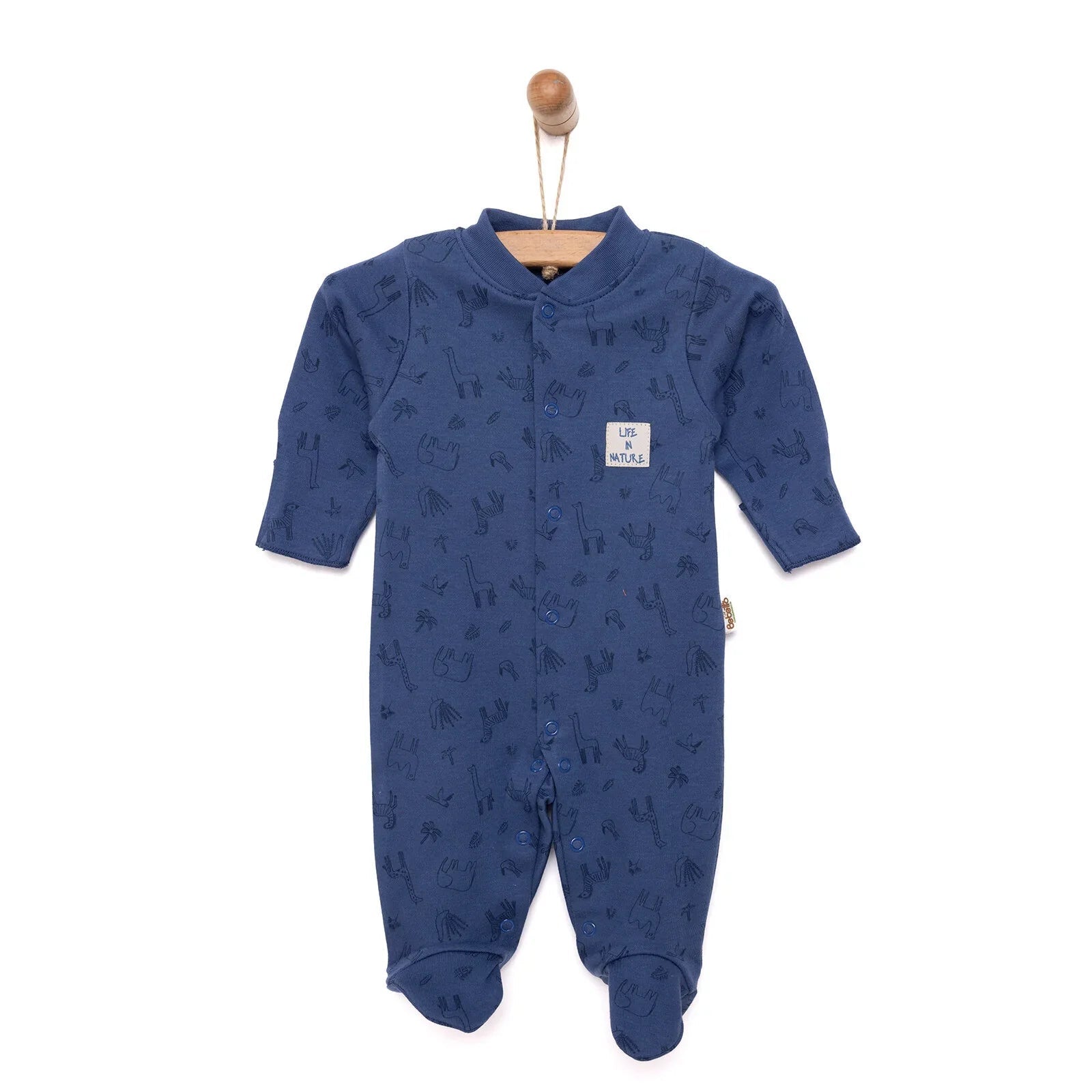 Bebetto Newborn Unisex Footed Jumpsuit - Indigo - mezetto ebebek ebebek