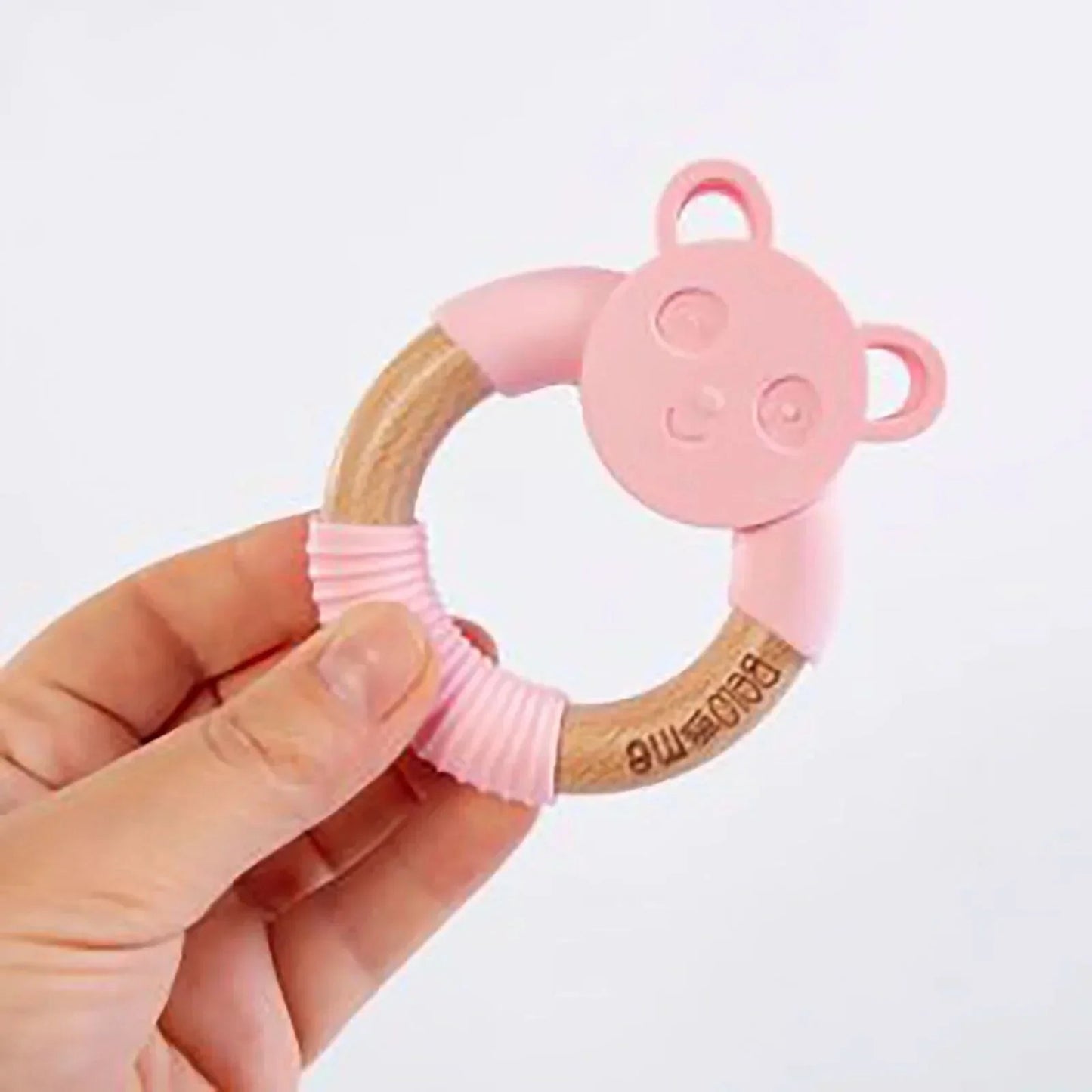 Belo&Me Monty Mouse Animal Wood Teether 3+ months - Pink - mezetto ebebek ebebek