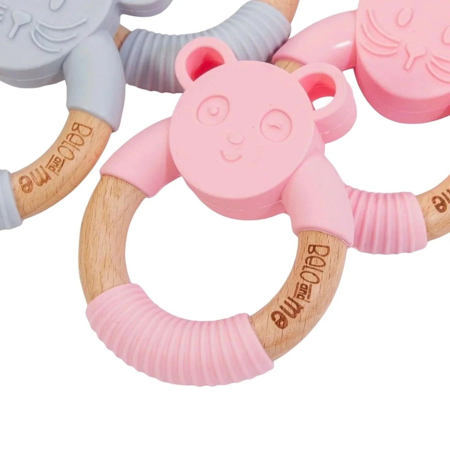 Belo&Me Monty Mouse Animal Wood Teether 3+ months - Pink - mezetto ebebek ebebek