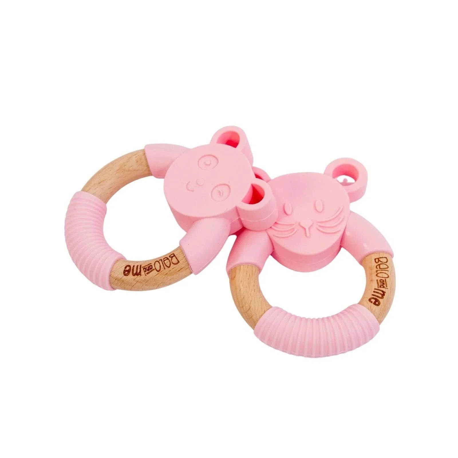 Belo&Me Monty Mouse Animal Wood Teether 3+ months - Pink - mezetto ebebek ebebek