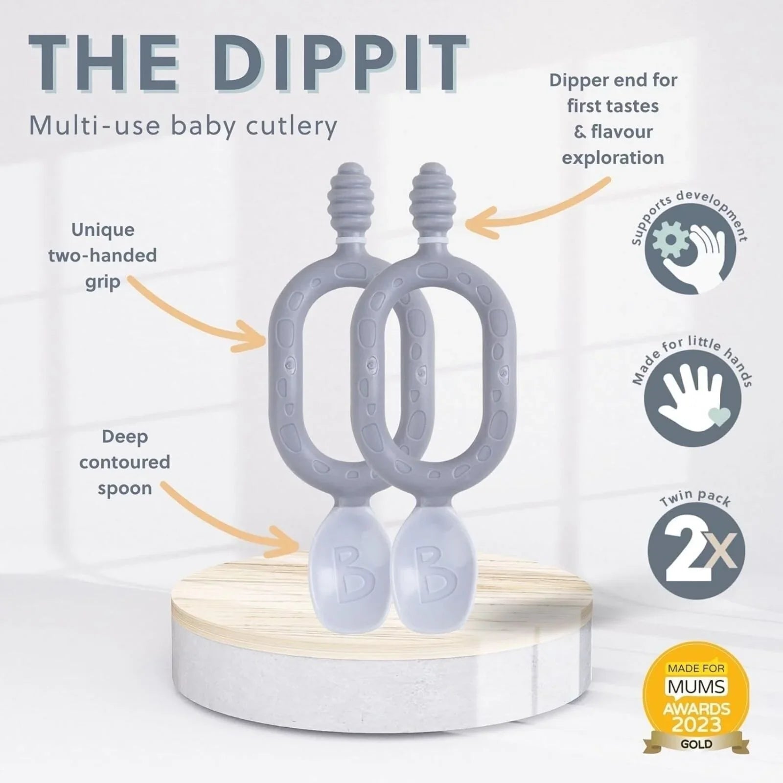 Bibado Dippit Baby Weaning Spoons 6+ months Pack of 2 - Blush - mezetto ebebek ebebek