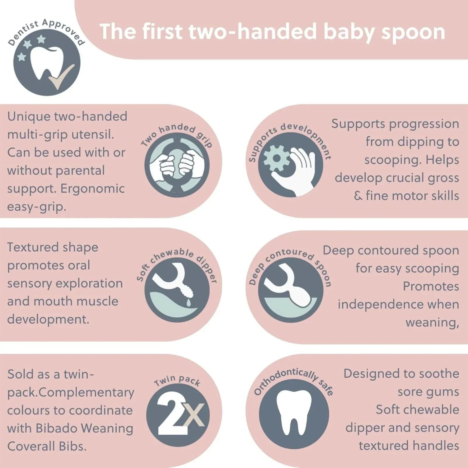 Bibado Dippit Baby Weaning Spoons 6+ months Pack of 2 - Blush - mezetto ebebek ebebek