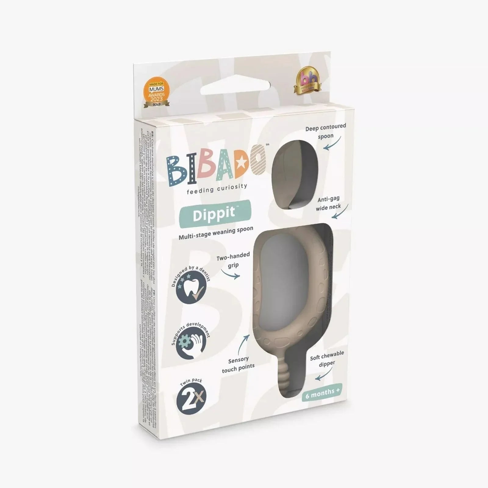 Bibado Dippit Baby Weaning Spoons 6+ months Pack of 2 - Fawn - mezetto ebebek ebebek