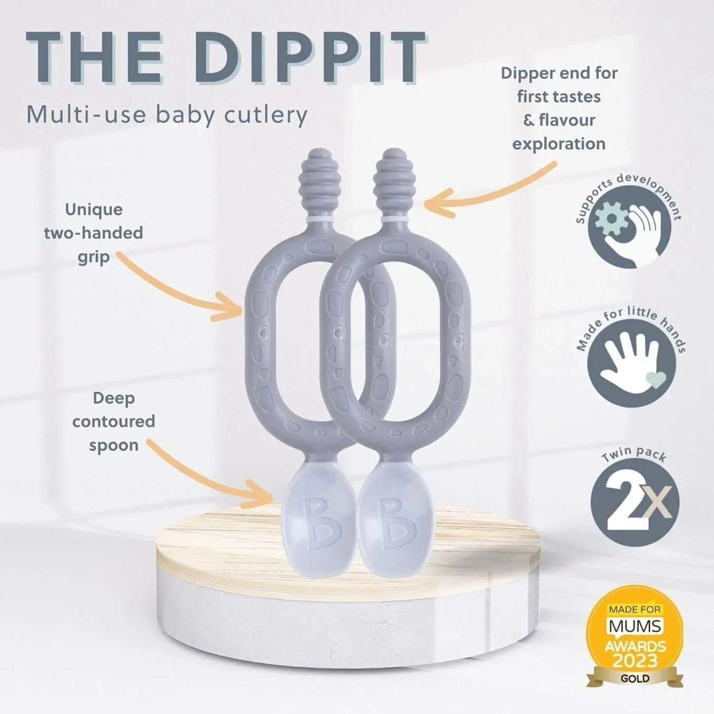 Bibado Dippit Baby Weaning Spoons 6+ months Pack of 2 - Fawn - mezetto ebebek ebebek
