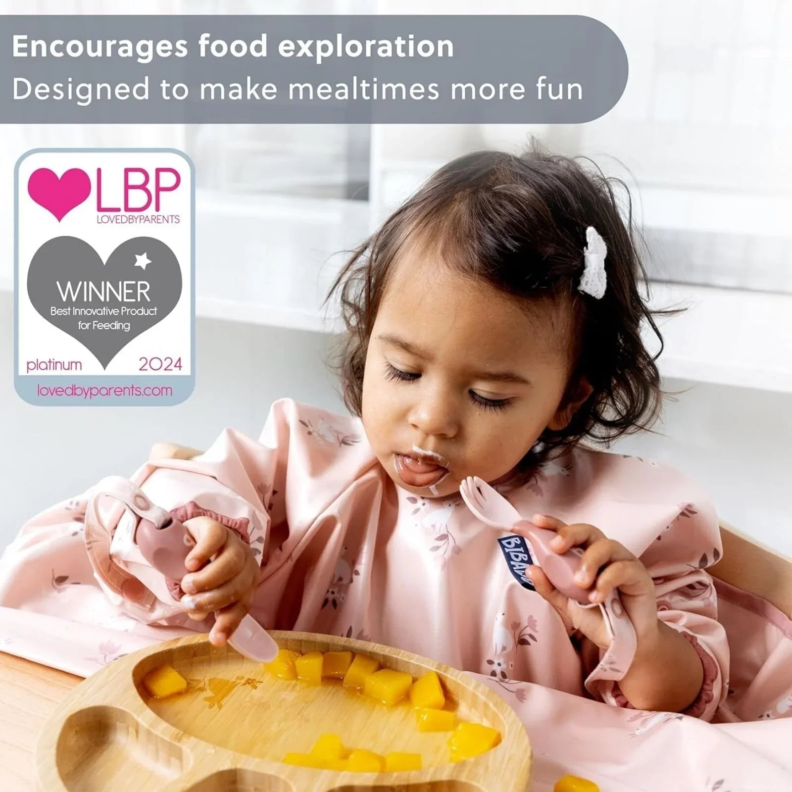 Bibado Handi Cutlery Attachable Weaning Cutlery Set 6+ months Pack of 2 - Blush - mezetto ebebek ebebek