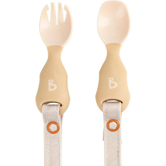 Bibado Handi Cutlery Attachable Weaning Cutlery Set 6+ months Pack of 2 - Fawn - mezetto ebebek ebebek