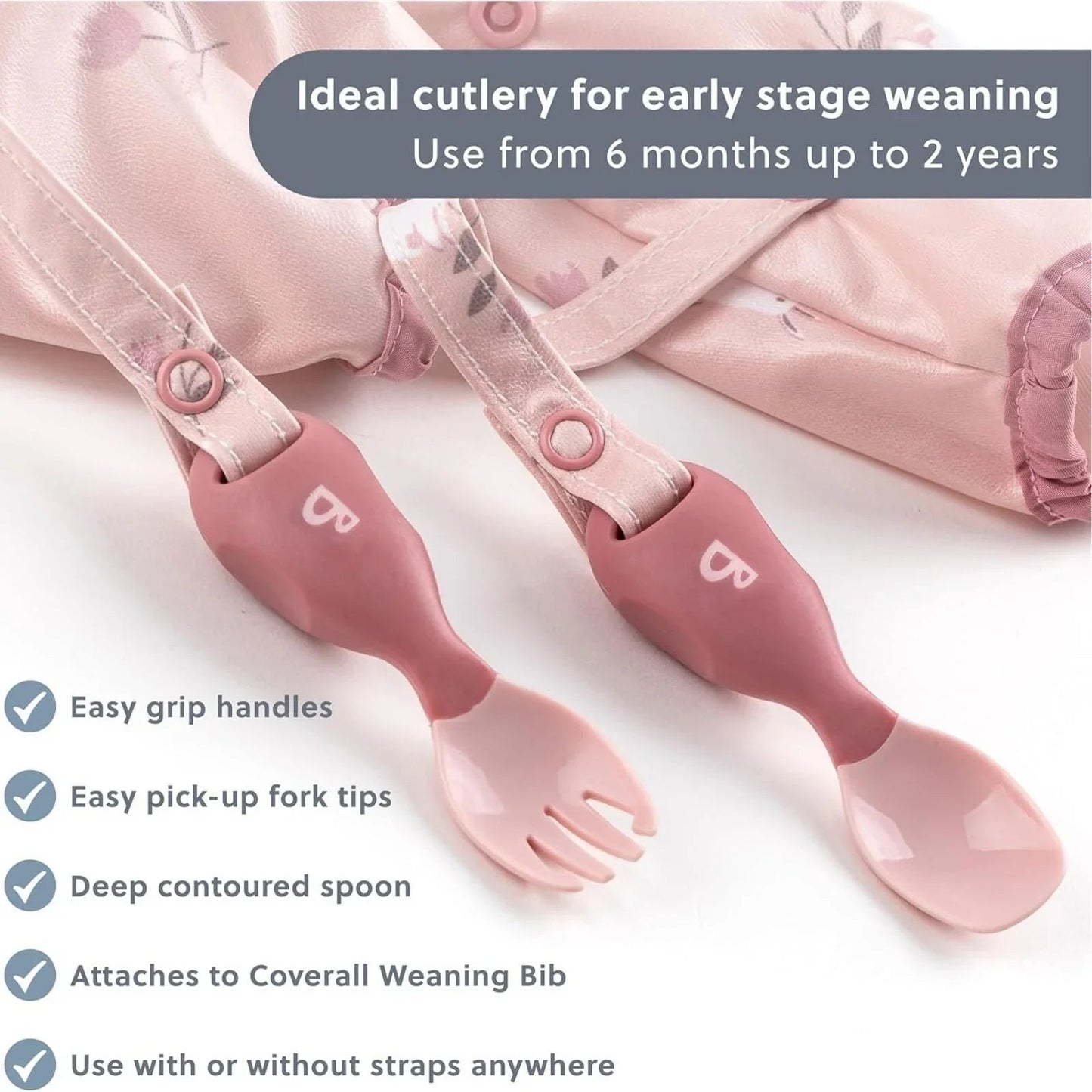 Bibado Handi Cutlery Attachable Weaning Cutlery Set 6+ months Pack of 2 - Fawn - mezetto ebebek ebebek