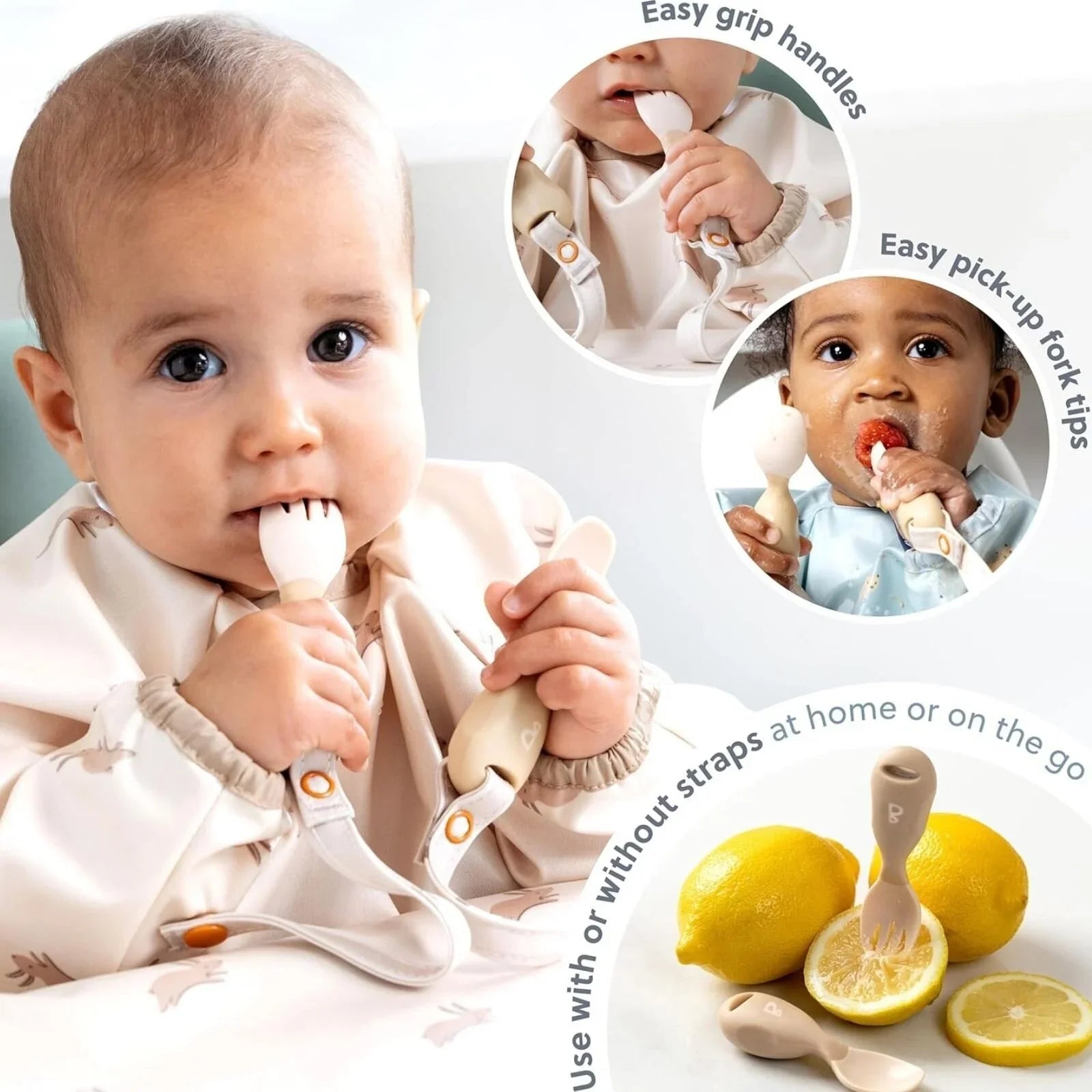Bibado Handi Cutlery Attachable Weaning Cutlery Set 6+ months Pack of 2 - Fawn - mezetto ebebek ebebek