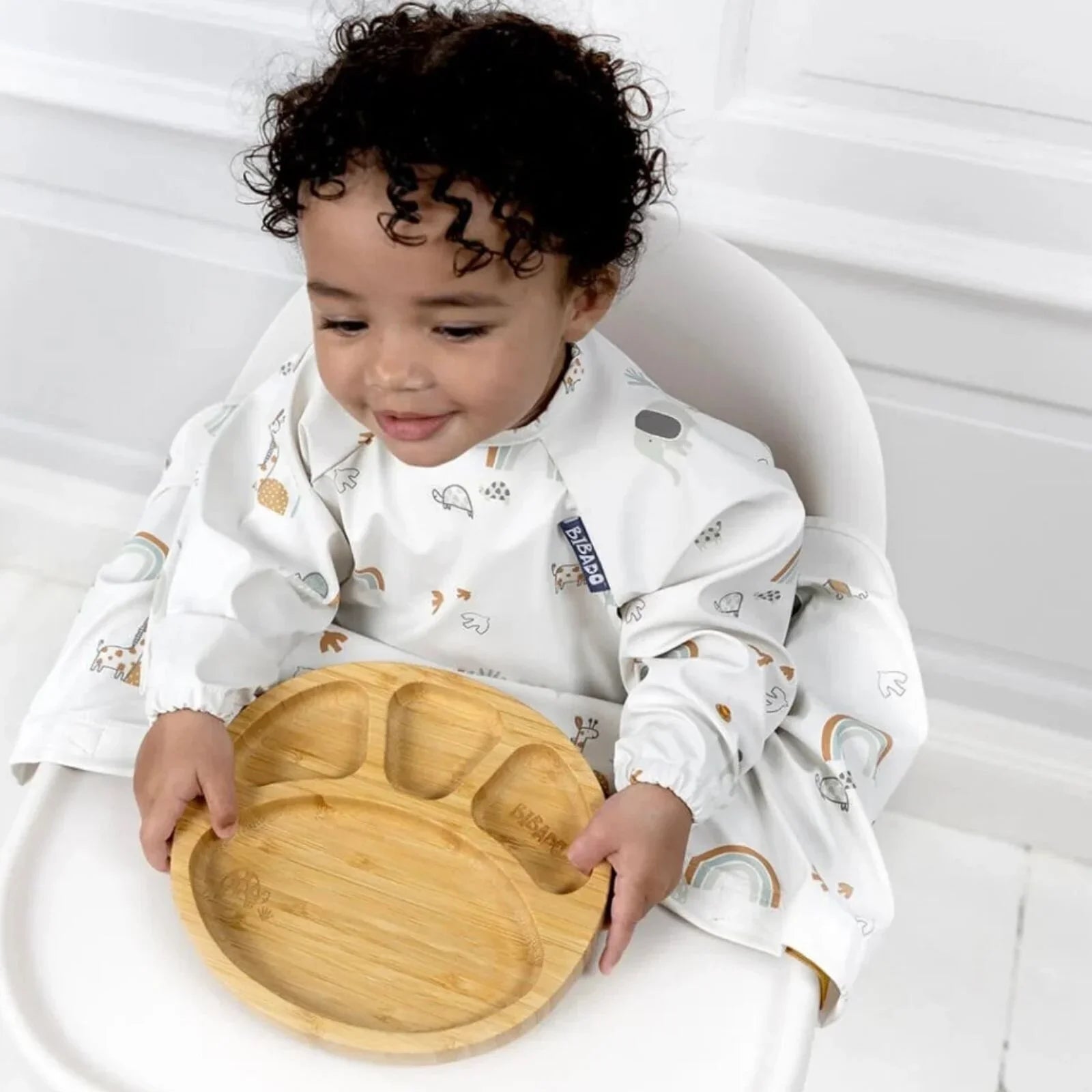 Bibado Natural Bamboo Suction Divider Plate - Fawn - mezetto ebebek ebebek