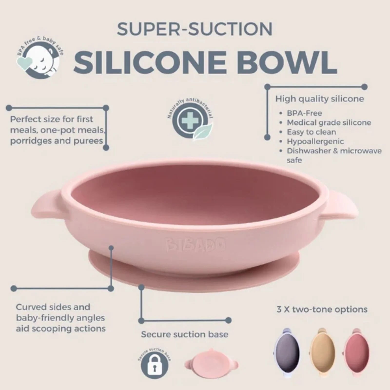 Bibado Silicone Suction Bowl - Blush - mezetto ebebek ebebek