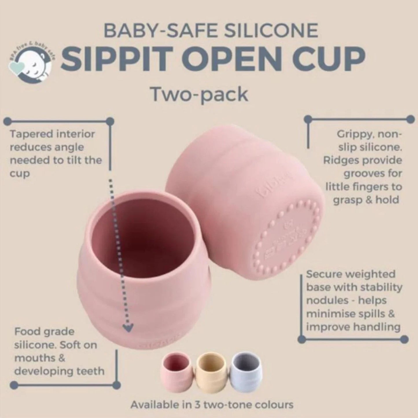 Bibado Sippit Silicone Open Training Cup 6+ months Pack of 2 - Blush - mezetto ebebek ebebek