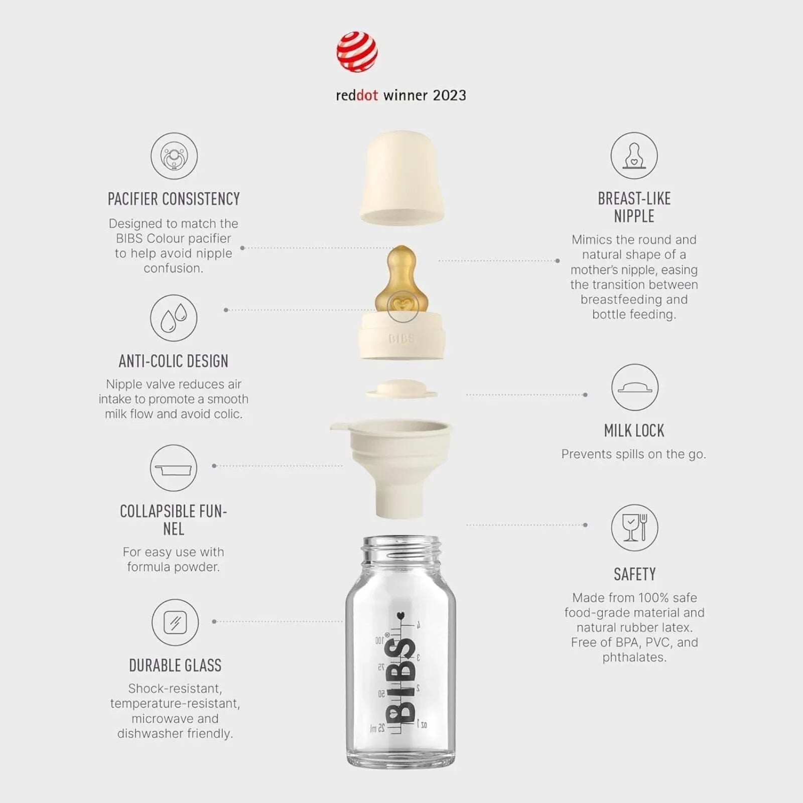 BIBS Baby Glass Bottle Complete Set Latex 110ml - Ivory - mezetto ebebek ebebek