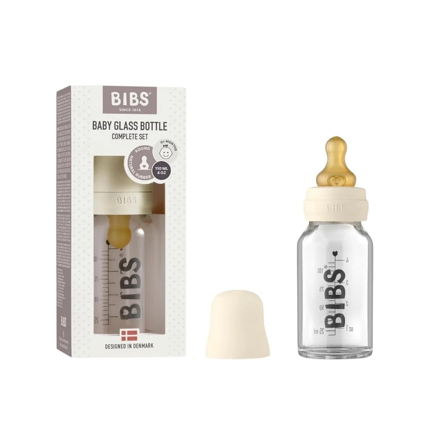 BIBS Baby Glass Bottle Complete Set Latex 110ml - Ivory - mezetto ebebek ebebek