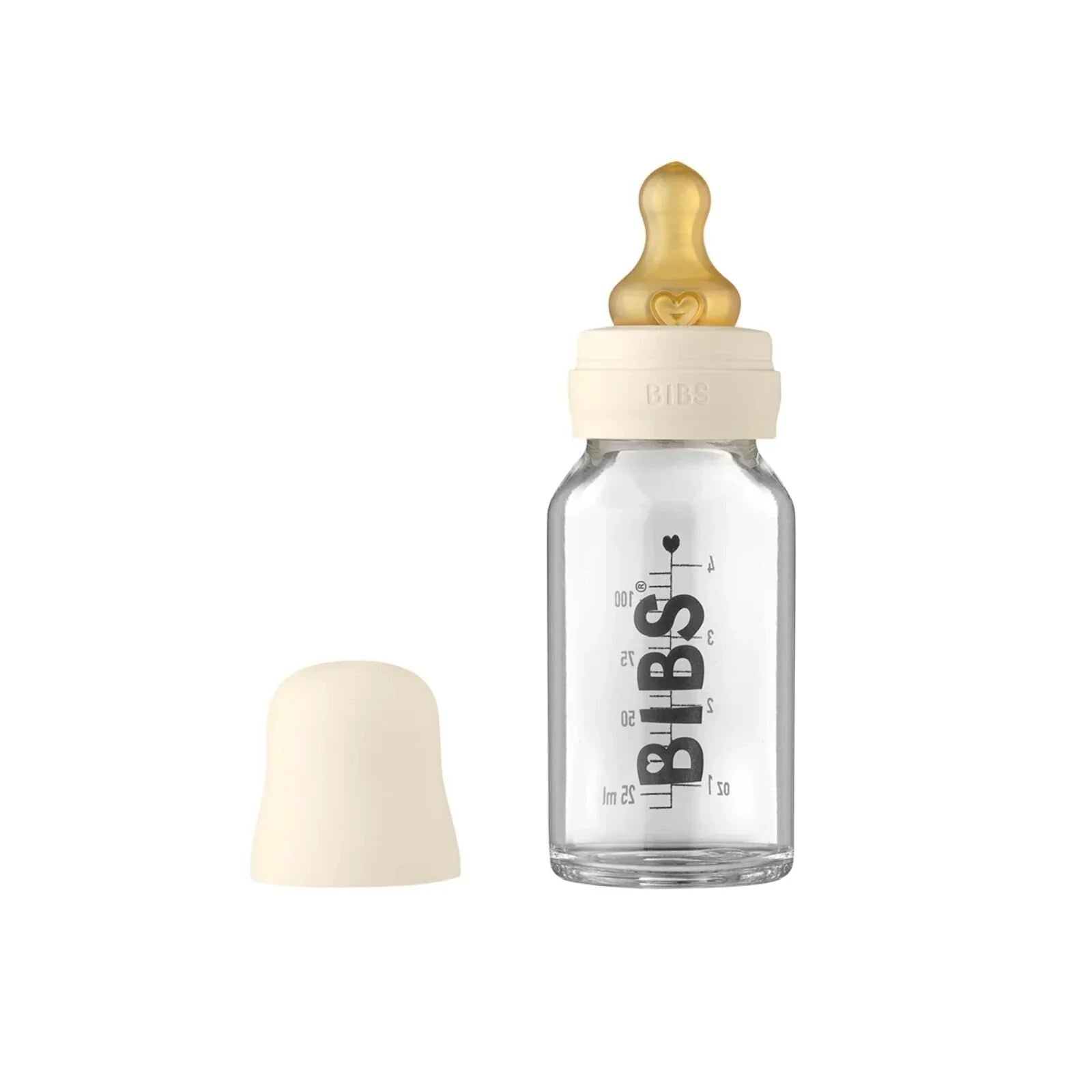 BIBS Baby Glass Bottle Complete Set Latex 110ml - Ivory - mezetto ebebek ebebek
