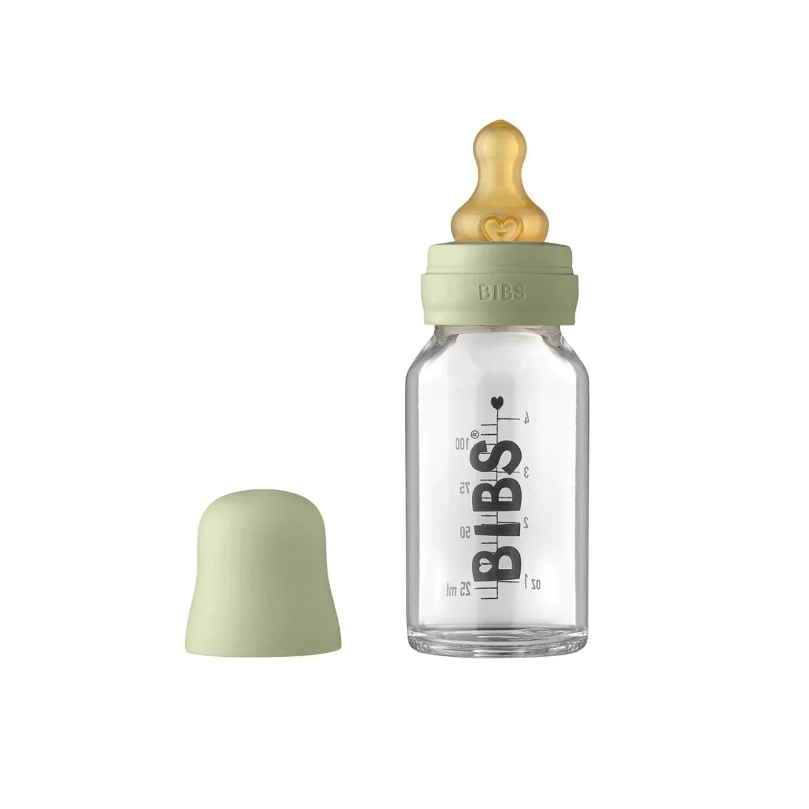 BIBS Baby Glass Bottle Complete Set Latex 110ml - Sage - mezetto ebebek ebebek