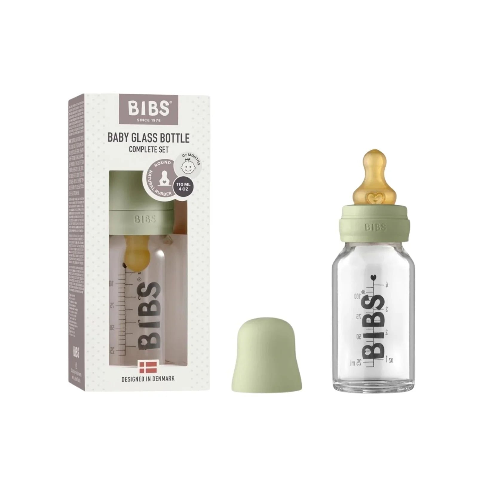BIBS Baby Glass Bottle Complete Set Latex 110ml - Sage - mezetto ebebek ebebek