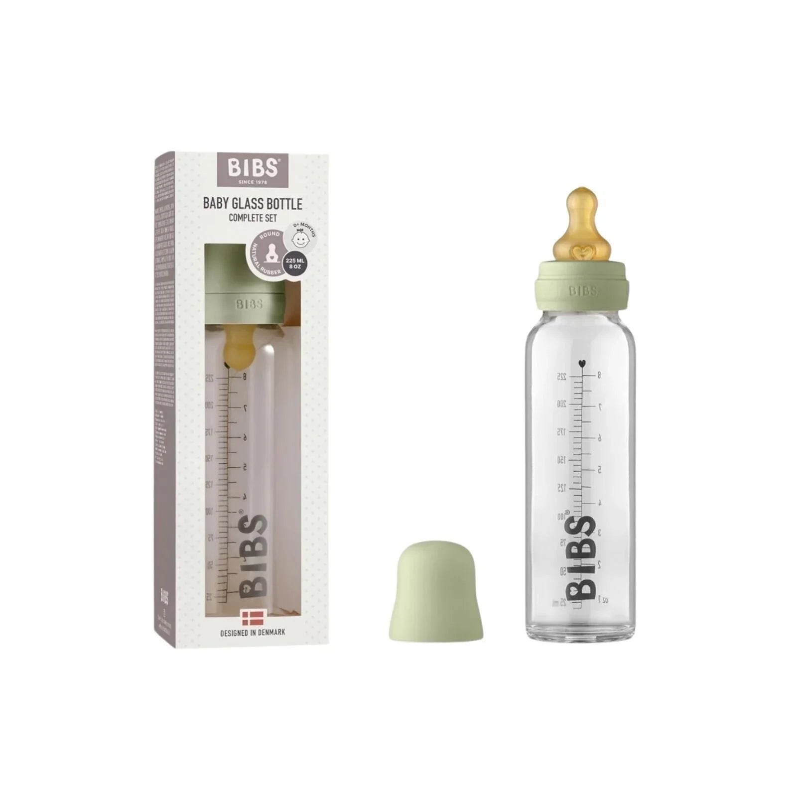 BIBS Baby Glass Bottle Complete Set Latex 225ml - Sage - mezetto Baby - Bottles ebebek