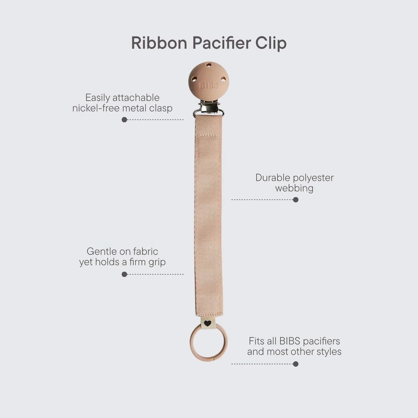 BIBS Soother Clip Ribbon - Blush - mezetto ebebek ebebek