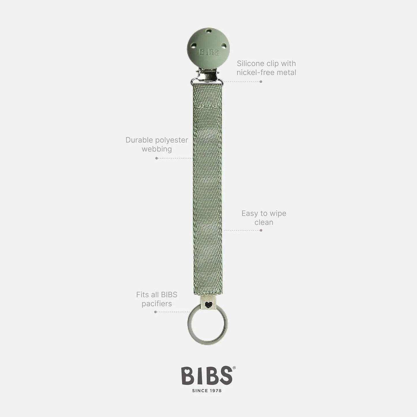 BIBS Soother Clip Ribbon - Sage - mezetto ebebek ebebek