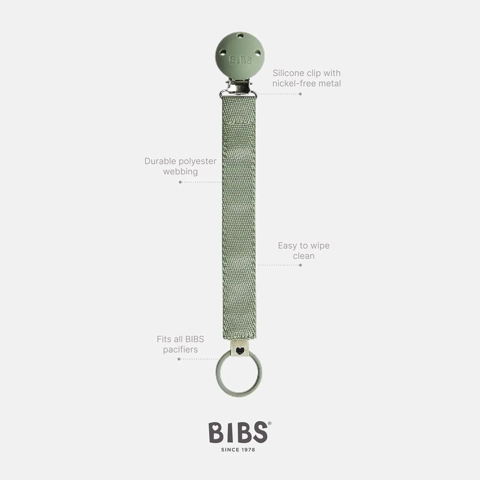 BIBS Soother Clip Ribbon - Sage - mezetto ebebek ebebek