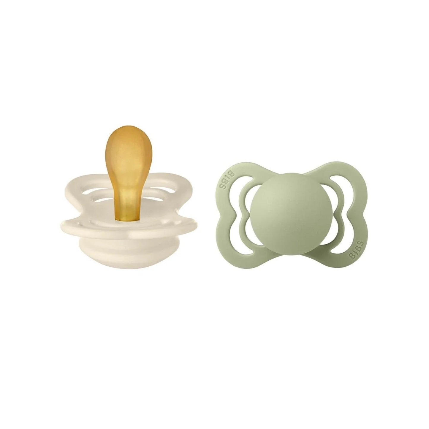 BIBS Supreme Latex Soothers 0 - 6 months Pack of 2 - Ivory & Sage - mezetto ebebek ebebek
