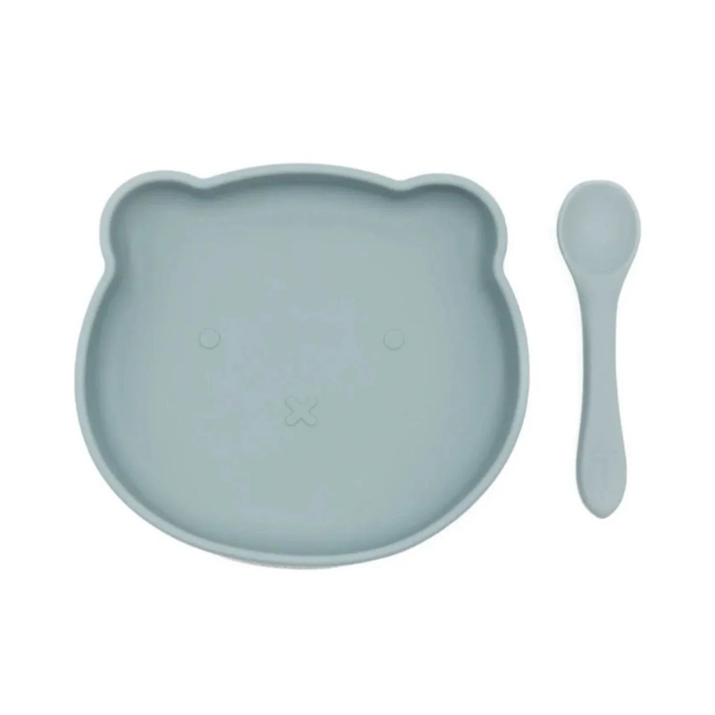 BLW Essentials Bear Plate and Spoon - Dusky Blue - mezetto ebebek ebebek