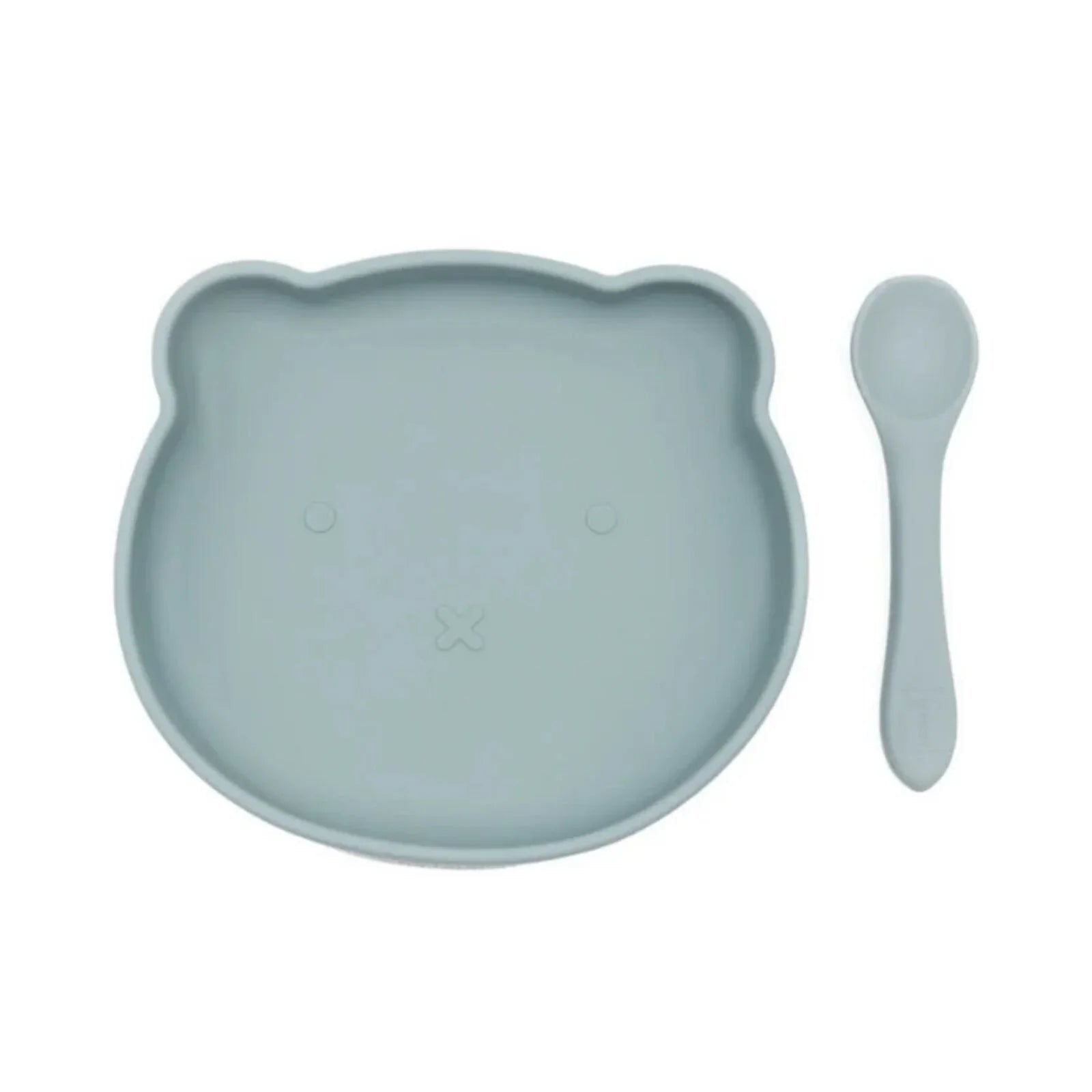 BLW Essentials Bear Plate and Spoon - Dusky Blue - mezetto ebebek ebebek