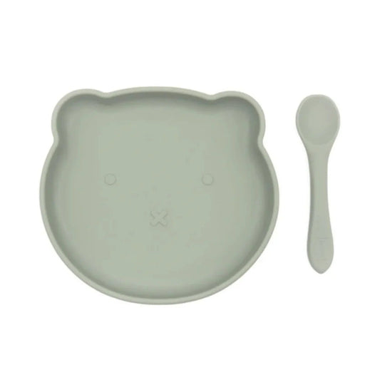 BLW Essentials Bear Plate and Spoon - Sage - mezetto ebebek ebebek