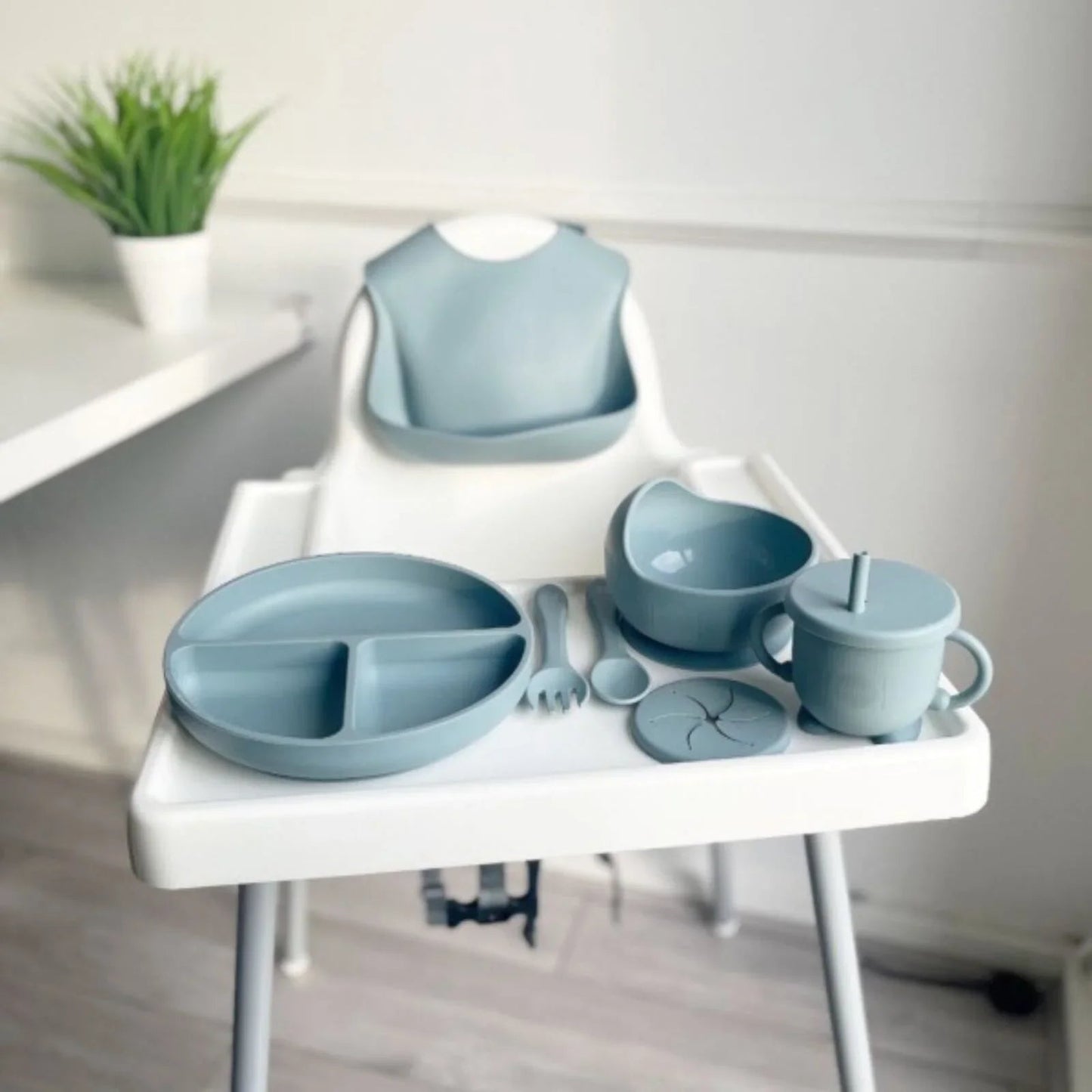 BLW Essentials Silicone Feeding Set - Dusky Blue - mezetto ebebek ebebek