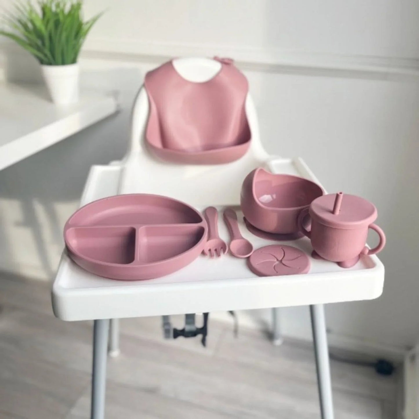 BLW Essentials Silicone Feeding Set - Dusty Rose - mezetto ebebek ebebek