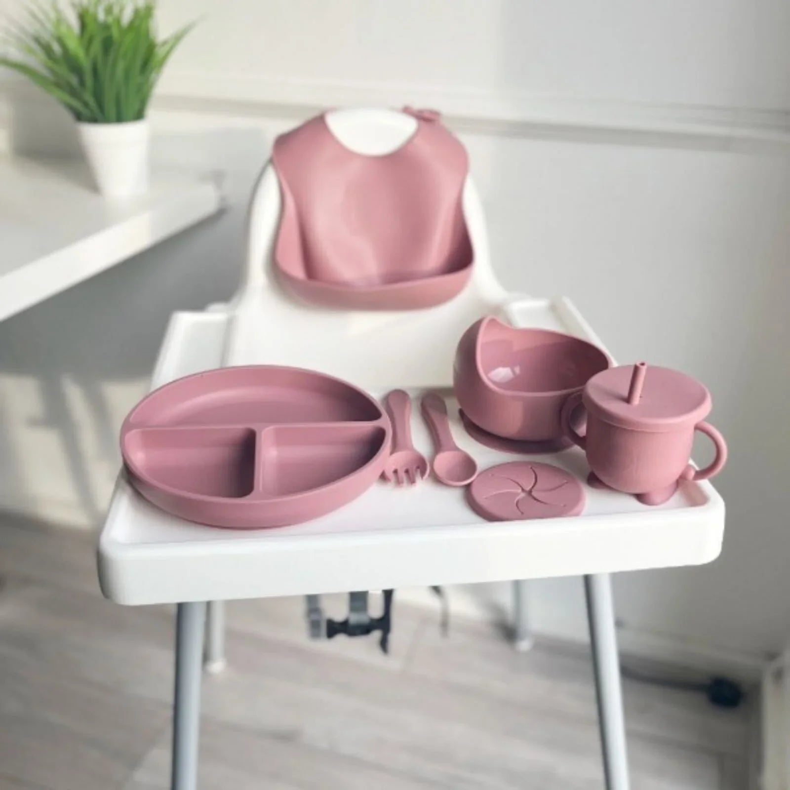 BLW Essentials Silicone Feeding Set - Dusty Rose - mezetto ebebek ebebek