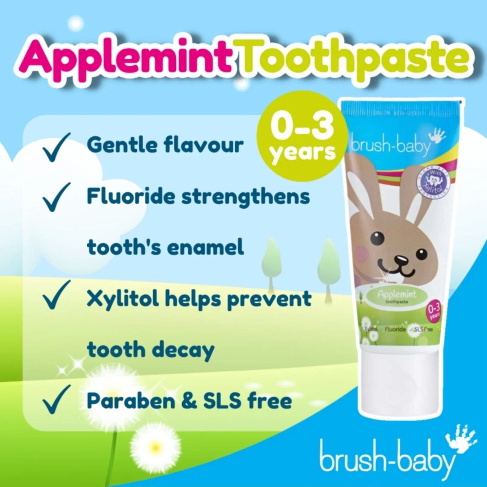 brush - baby Applemint Toothpaste 0 - 3 years 50ml - mezetto ebebek ebebek