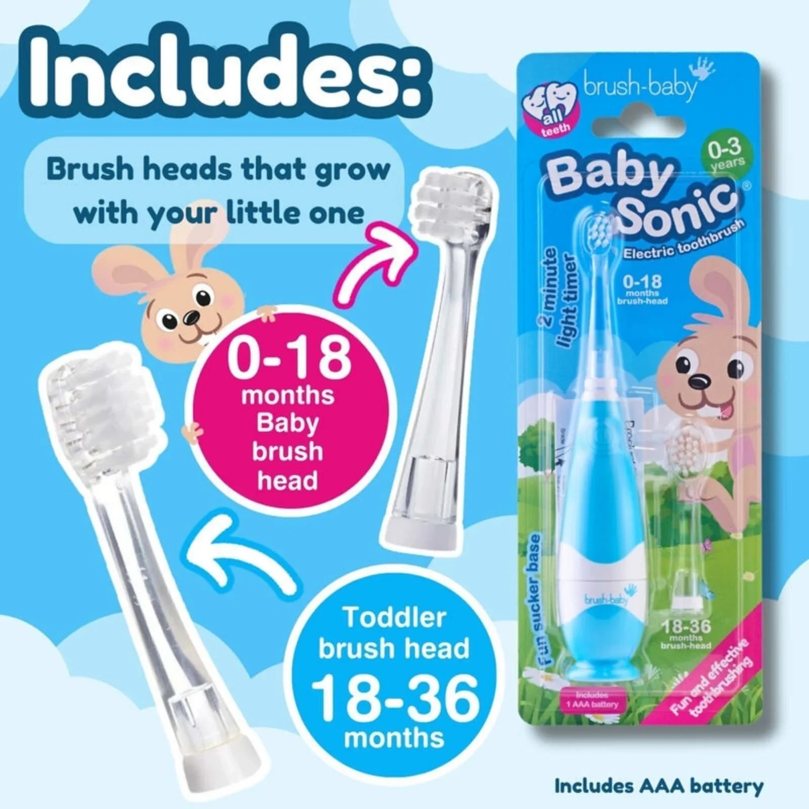 brush - baby BabySonic Electric Toothbrush 0 - 3 years - Blue - mezetto ebebek ebebek