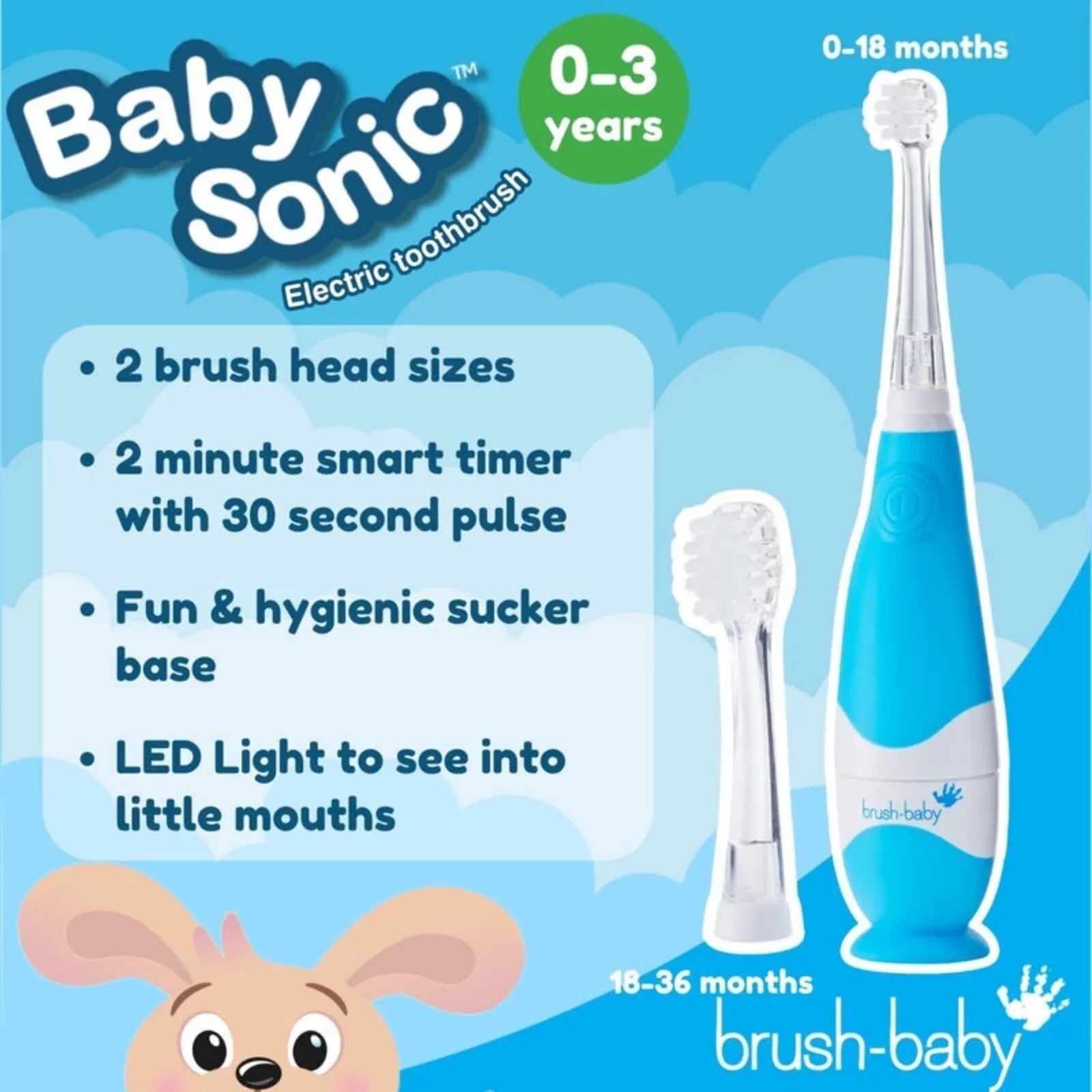 brush - baby BabySonic Electric Toothbrush 0 - 3 years - Blue - mezetto ebebek ebebek