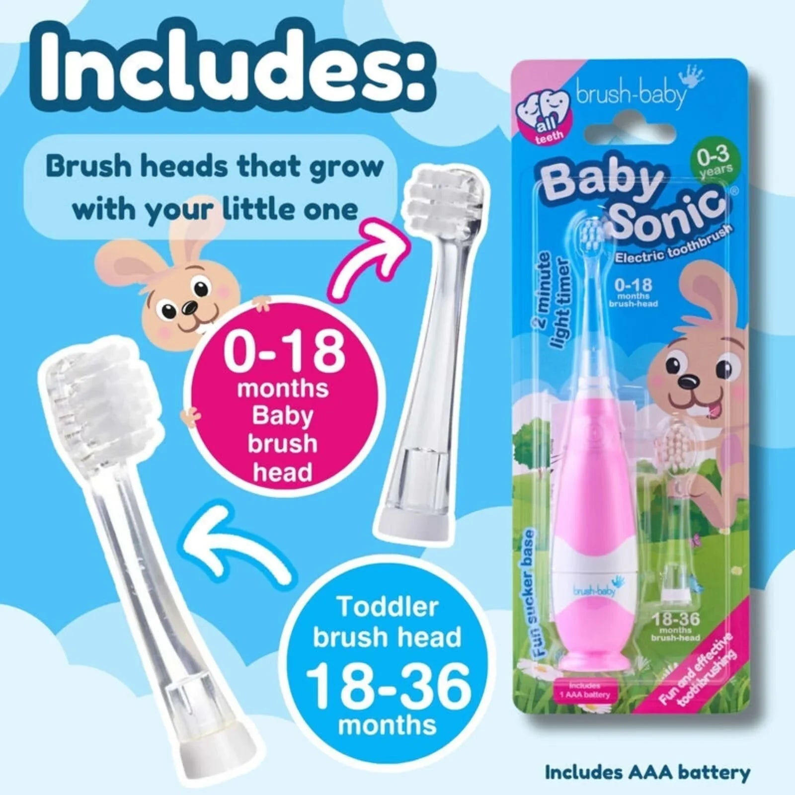 brush - baby BabySonic Electric Toothbrush 0 - 3 years - Pink - mezetto ebebek ebebek
