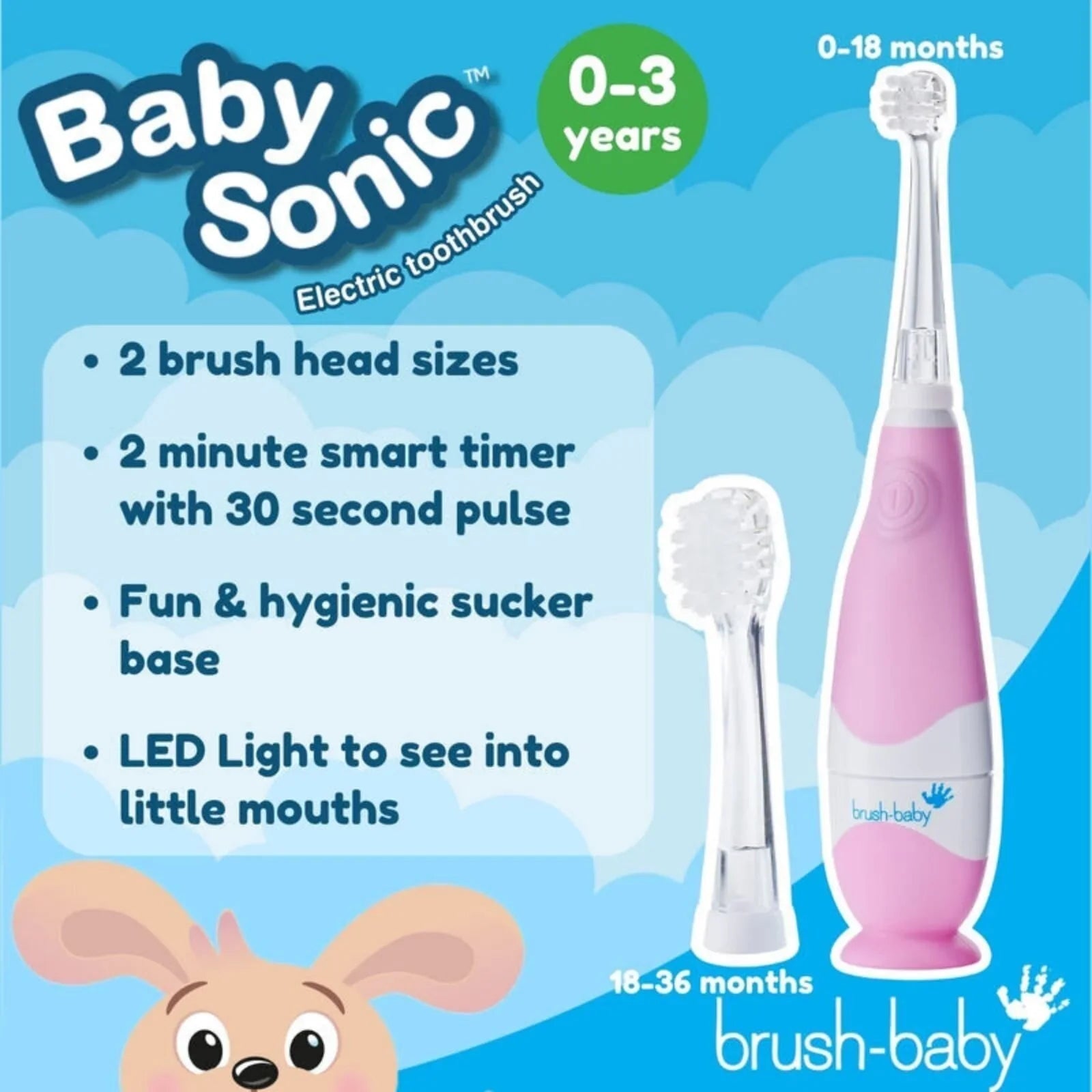 brush - baby BabySonic Electric Toothbrush 0 - 3 years - Pink - mezetto ebebek ebebek
