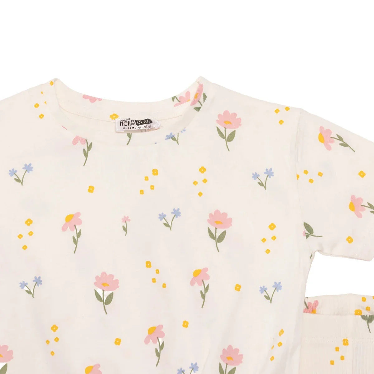 HelloBaby Girls Blouse & Leggings Set Floral Print Flower Garden Crew Neck Full Length Short Sleeve - Ecru Printed