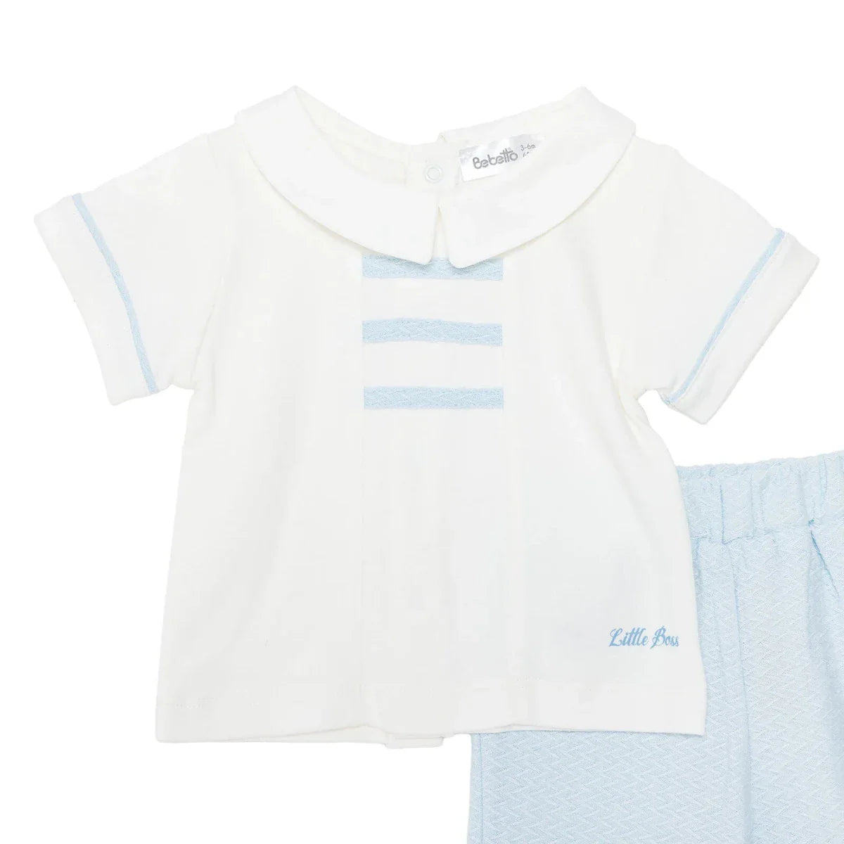 Bebetto Boys T-shirt & Shorts Set Snap Fastening Little Boss Shirt Collar Short Length Short Sleeve - Blue
