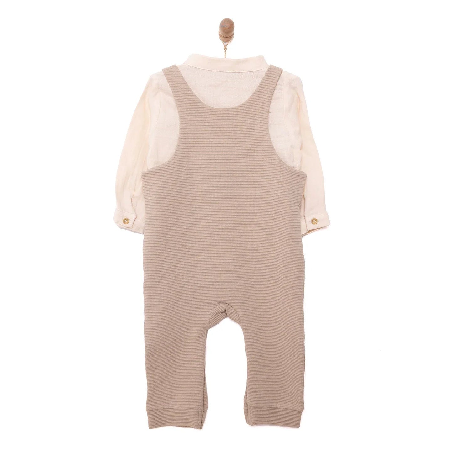 Cassiope Newborn Dungarees Set - Beige - mezetto ebebek ebebek