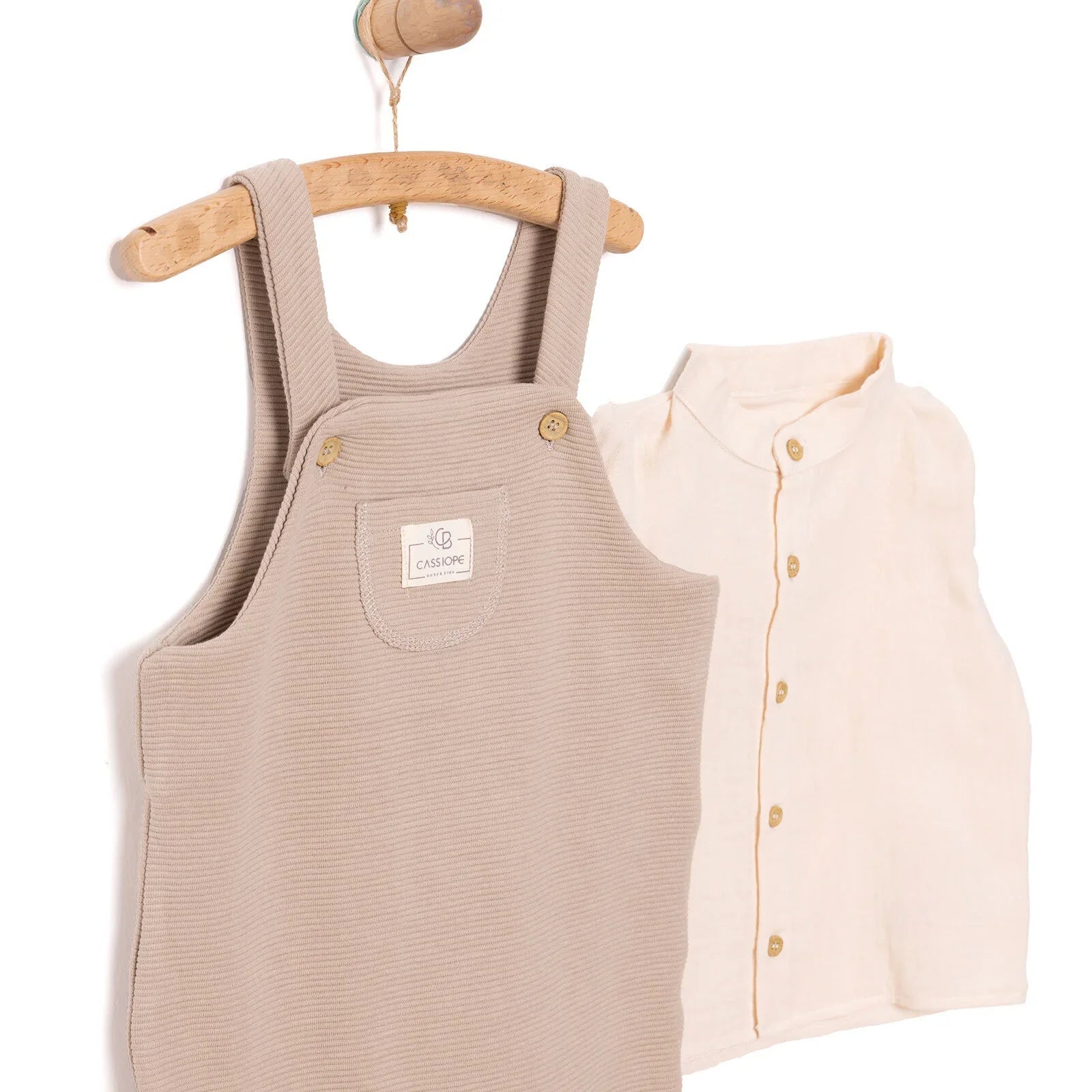 Cassiope Newborn Dungarees Set - Beige - mezetto ebebek ebebek