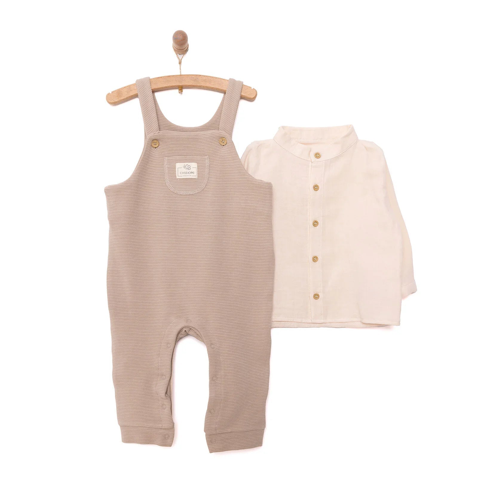 Cassiope Newborn Dungarees Set - Beige - mezetto ebebek ebebek