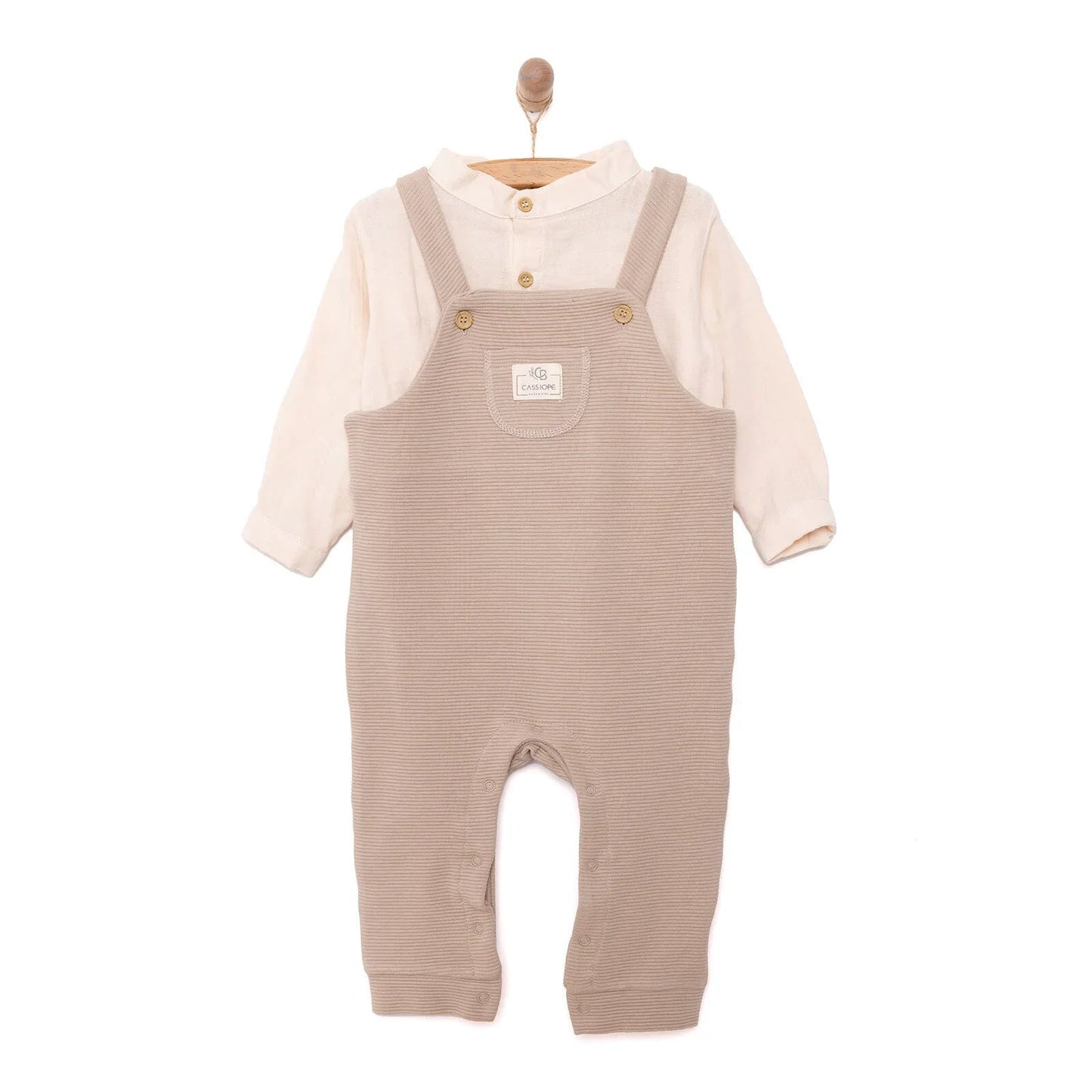 Cassiope Newborn Dungarees Set - Beige - mezetto ebebek ebebek
