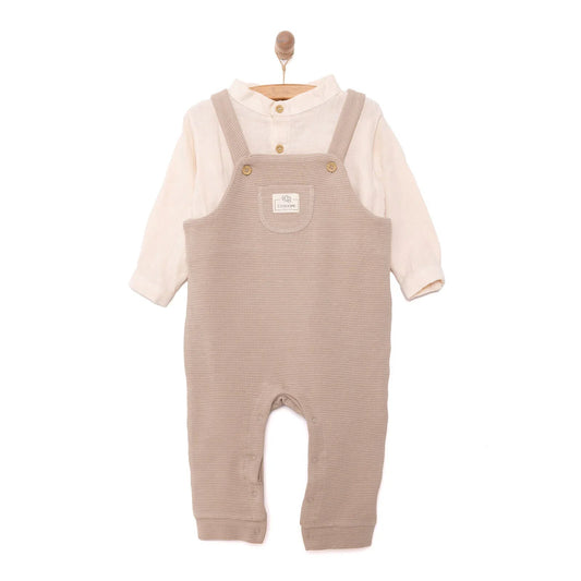 Cassiope Newborn Dungarees Set - Beige - mezetto ebebek ebebek