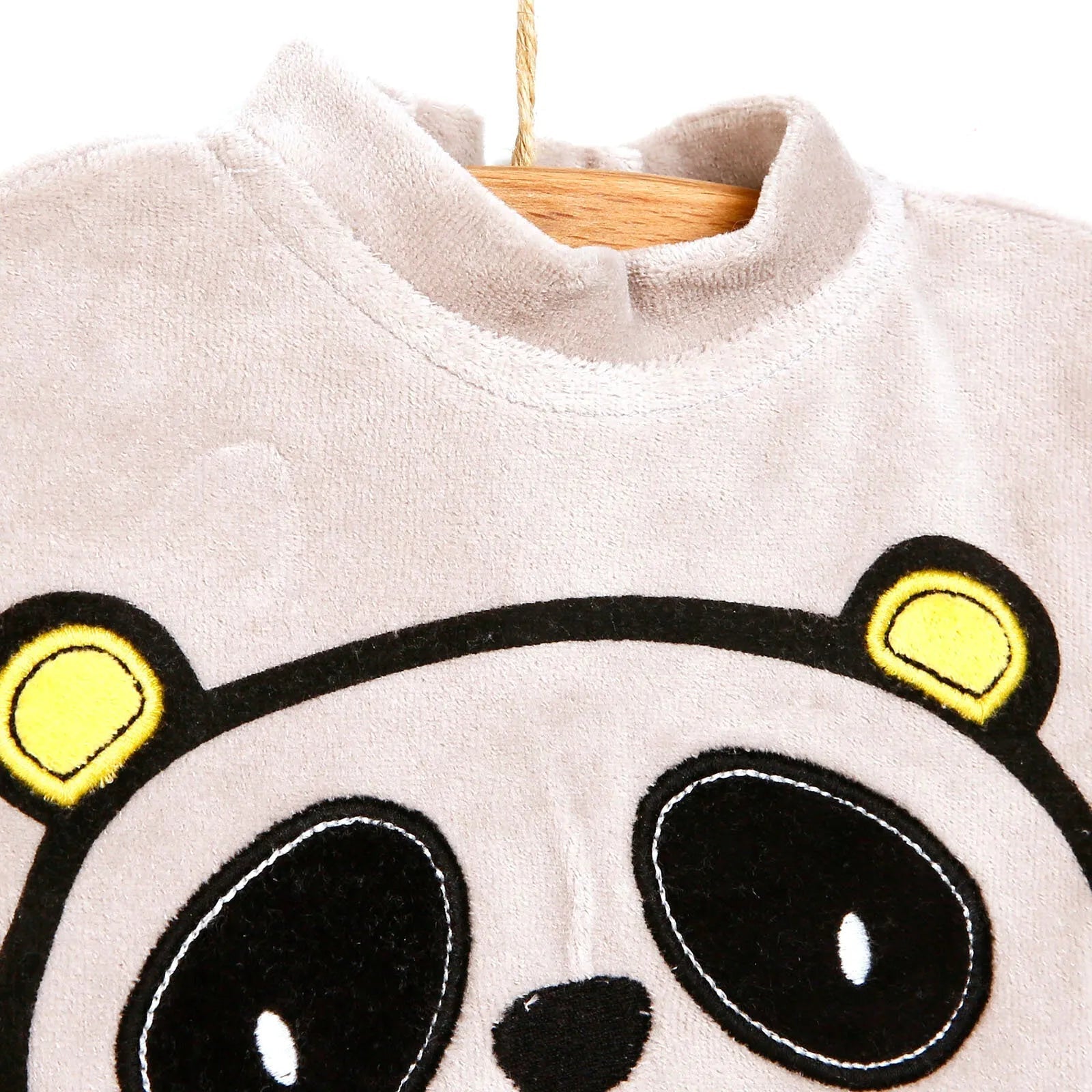 Cassiope Newborn Panda Velvet Jumpsuit - Grey - mezetto ebebek ebebek